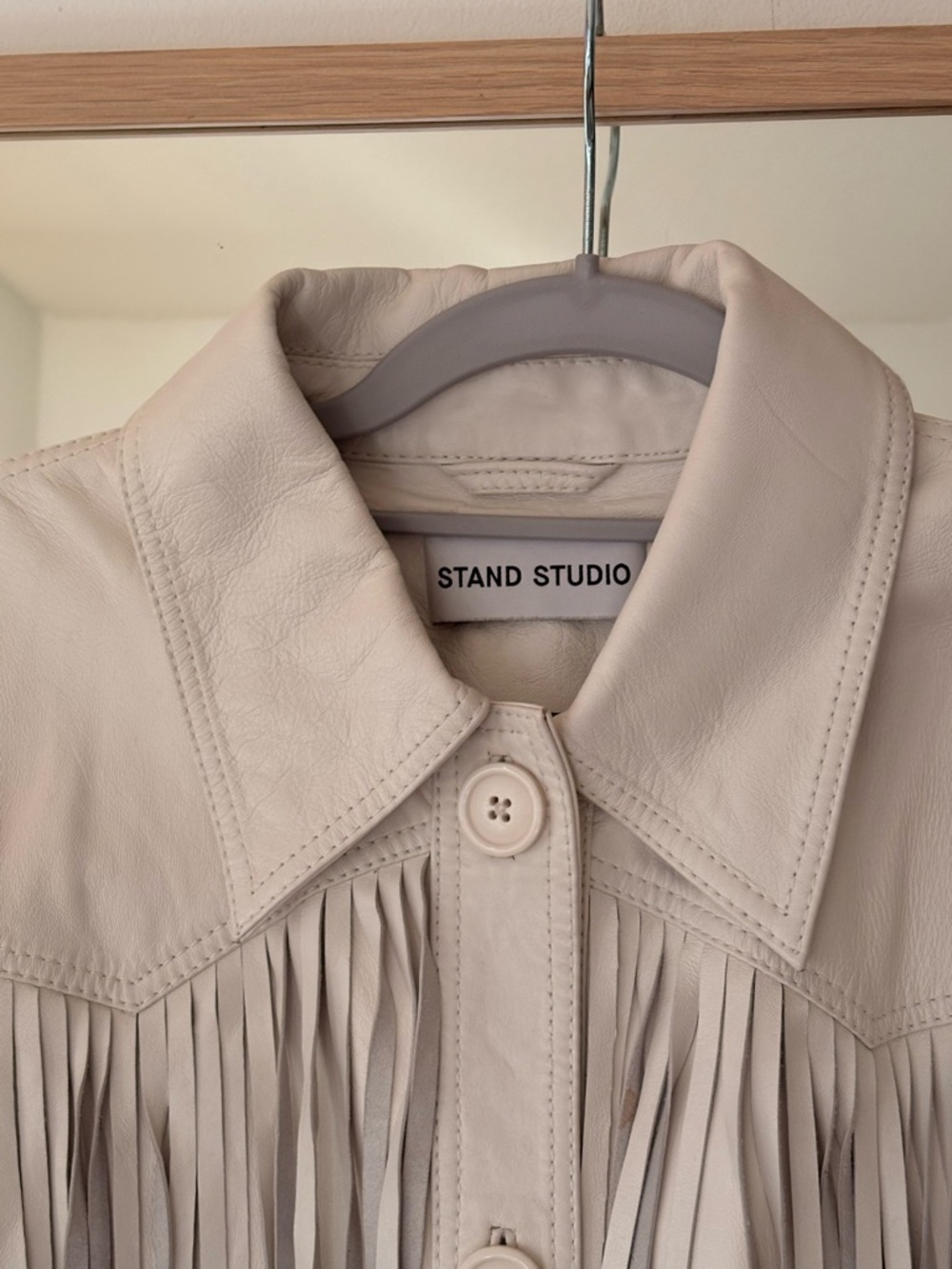 Stand Studio White Fringe Leather Jacket